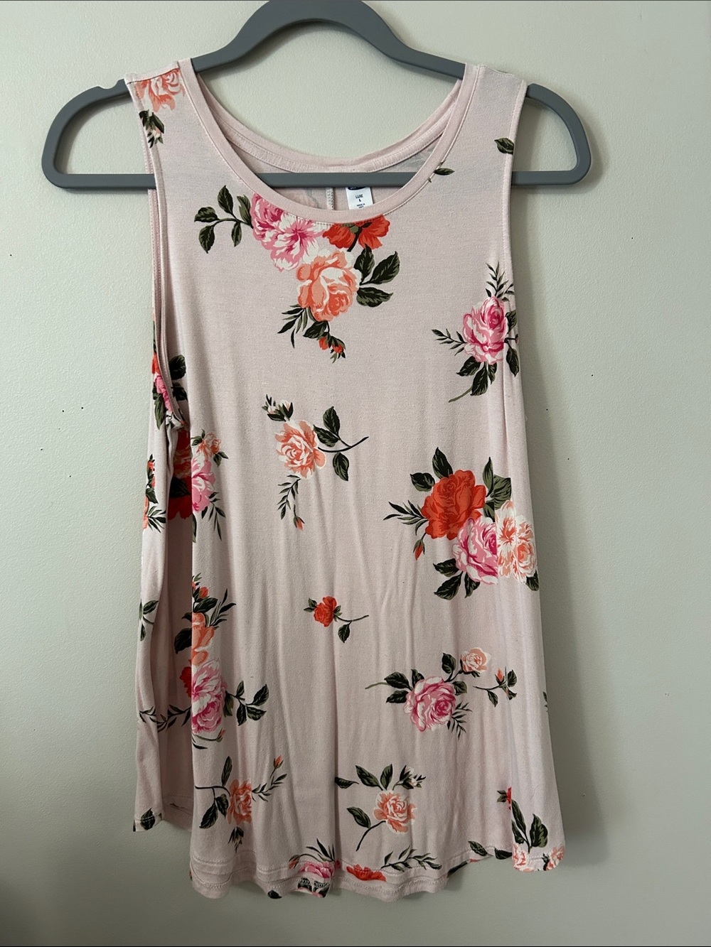 Old Navy Light Peach Floral Scoop-Neck Tank Top